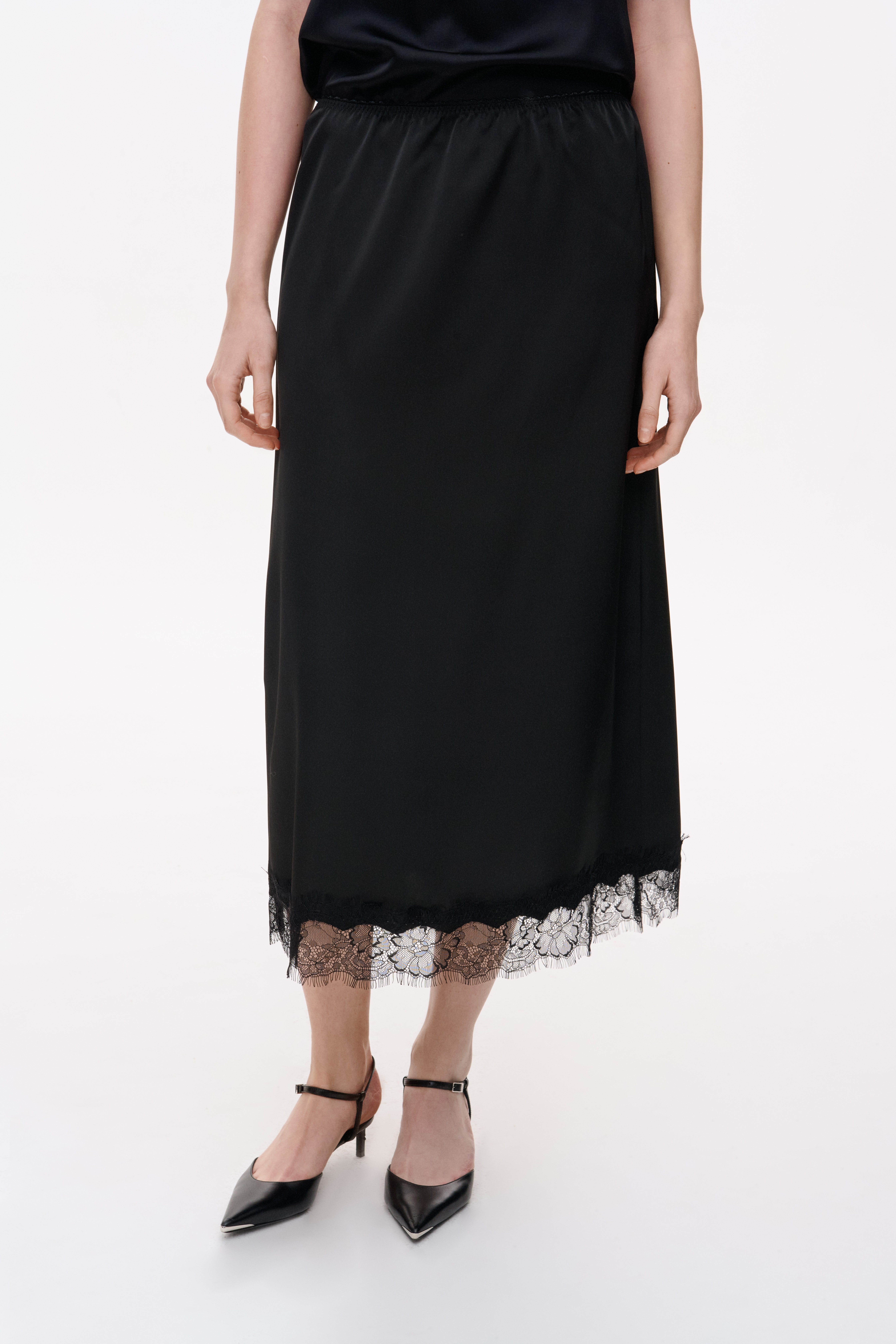 ШОВКОВА СПІДНИЦЯ МІДІ З МЕРЕЖИВОМ 1240 зображення 1